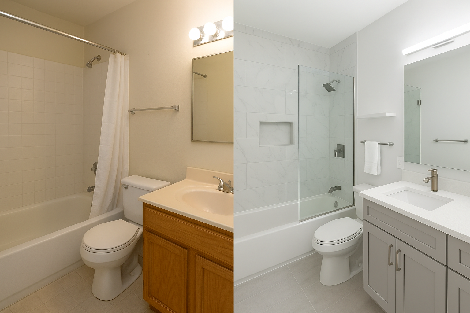 Small bathroom remodel showing modern upgrades