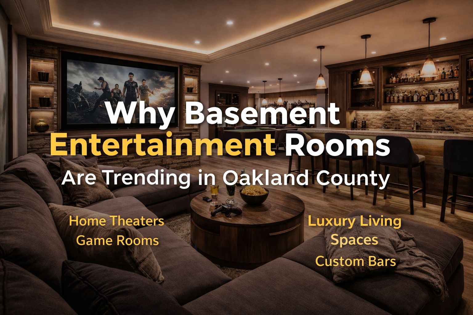 Basement entertainment room remodeling in Oakland and Macomb County