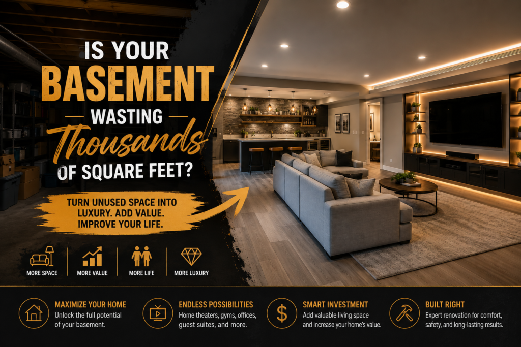 Finished basement renovation turning unused space into valuable living area