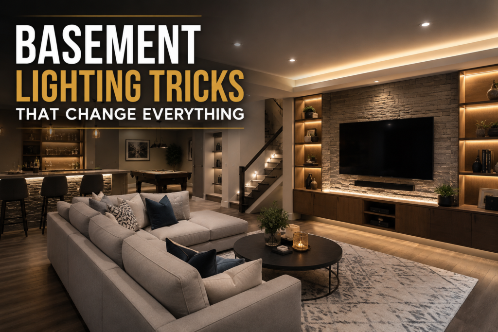Basement lighting ideas for luxury basement remodeling in Macomb and Oakland County.